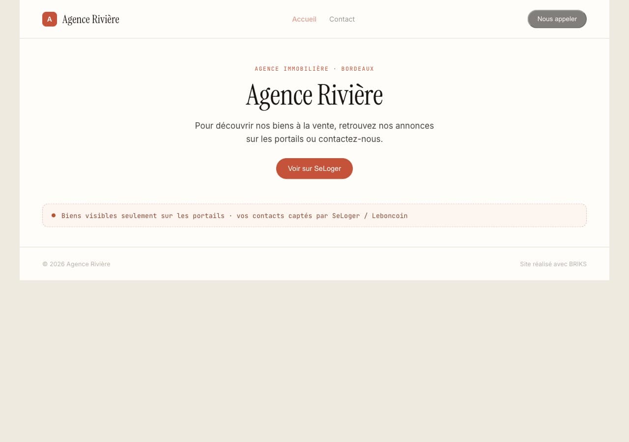 Une annonce d'agence noyée parmi d'autres sur un portail immobilier, contact capté par le portail.