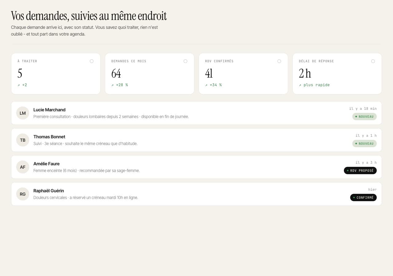 Vos créneaux affichés sur votre site - le visiteur réserve, le rendez-vous arrive dans votre agenda.